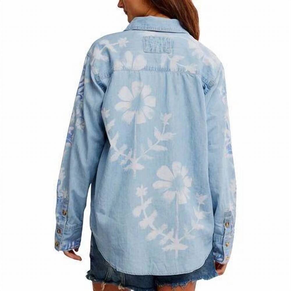 NEW FREE PEOPLE airbrushed blossom denim shirt in sky blue - Picture 4 of 6